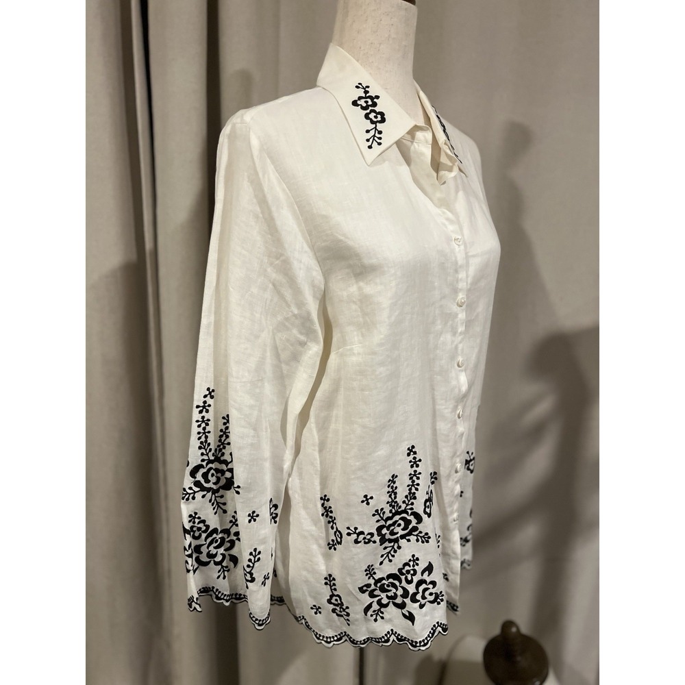 Blaine Trump Vintage Women's Shirt 100%‎ Linen Medium With Embroidery - Picture 6 of 7